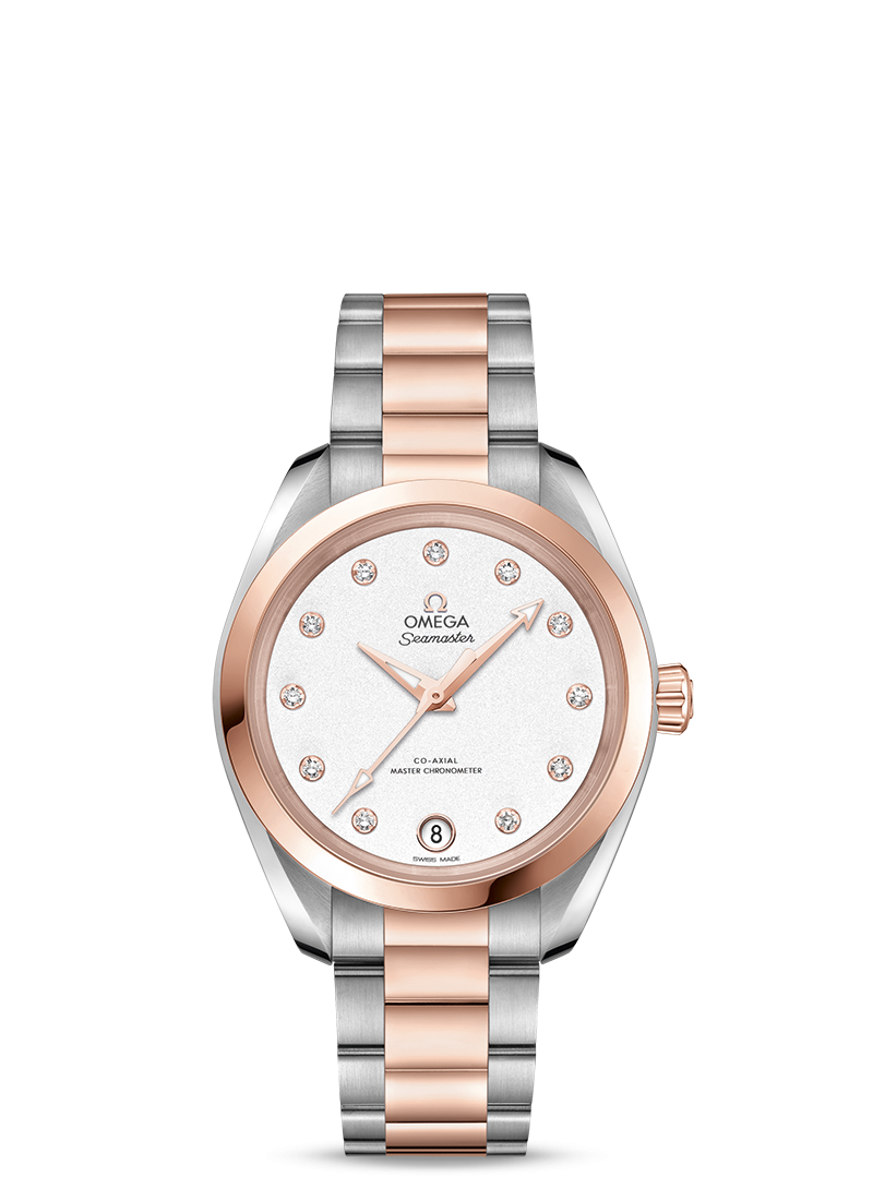 Omega 220.20.34.20.52.001 : Seamaster Aqua Terra 150M Master Chronometer 34 Stainless Steel / Sedna Gold / Silver / Bracelet