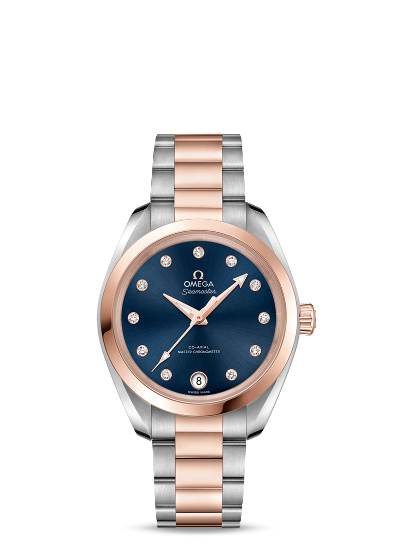 Omega 220.20.34.20.53.001 : Seamaster Aqua Terra 150M Master Chronometer 34 Stainless Steel / Sedna Gold / Blue / Bracelet