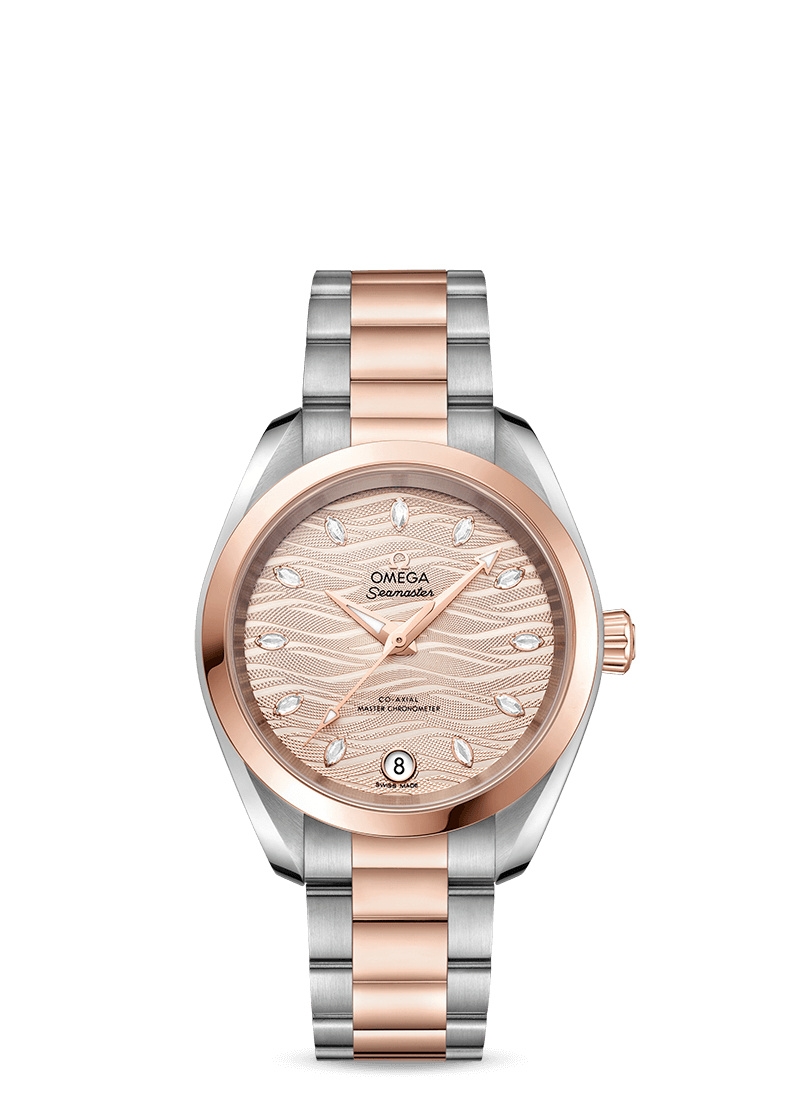 Omega 220.20.34.20.59.001 : Seamaster Aqua Terra 150M Master Chronometer 34 Stainless Steel / Sedna Gold / Grey - Diamond / Bracelet
