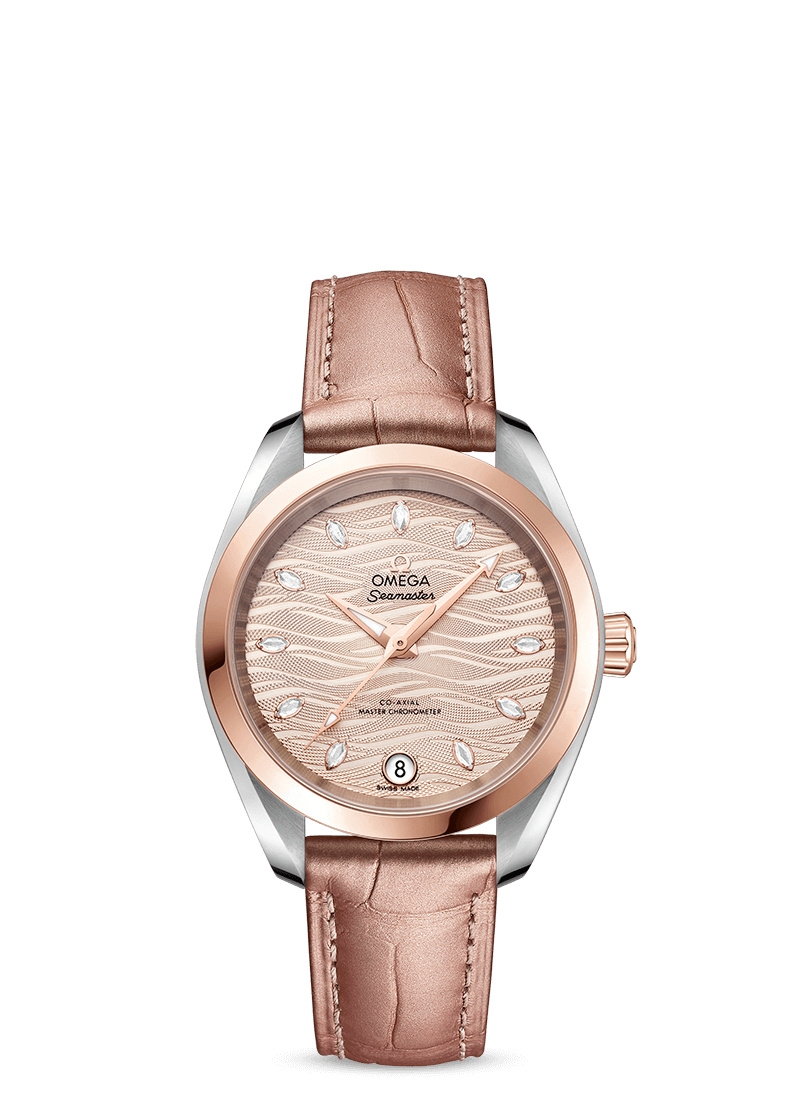 Omega 220.23.34.20.59.001 : Seamaster Aqua Terra 150M Master Chronometer 34 Stainless Steel / Sedna Gold / Grey - Diamond / Alligator