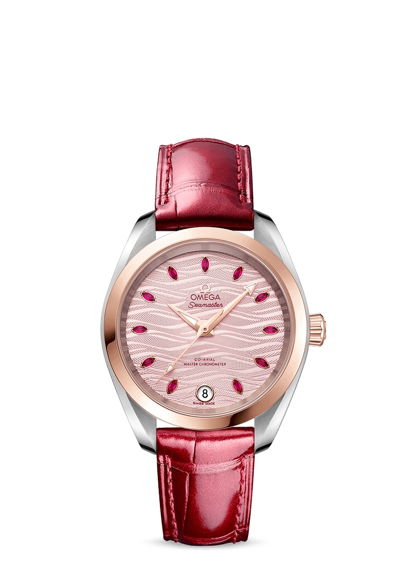 Omega 220.23.34.20.60.001 : Seamaster Aqua Terra 150M Master Chronometer 34 Stainless Steel / Sedna Gold / Pink - Ruby / Alligator