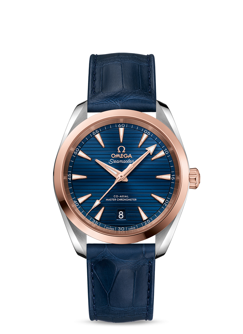 Omega 220.23.38.20.03.001 : Seamaster Aqua Terra 150M Master Chronometer 38 Stainless Steel / Sedna Gold / Blue / Alligator