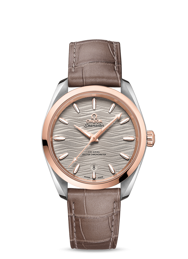 Omega 220.23.38.20.06.001 : Seamaster Aqua Terra 150M Master Chronometer 34 Stainless Steel / Sedna Gold / Grey-Waves / Alligator
