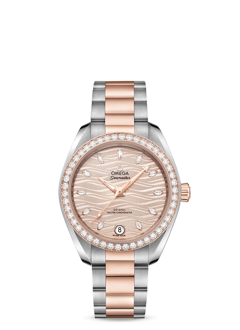 Omega 220.25.34.20.59.001 : Seamaster Aqua Terra 150M Master Chronometer 34 Stainless Steel / Sedna Gold / Diamond / Grey - Diamond / Bracelet