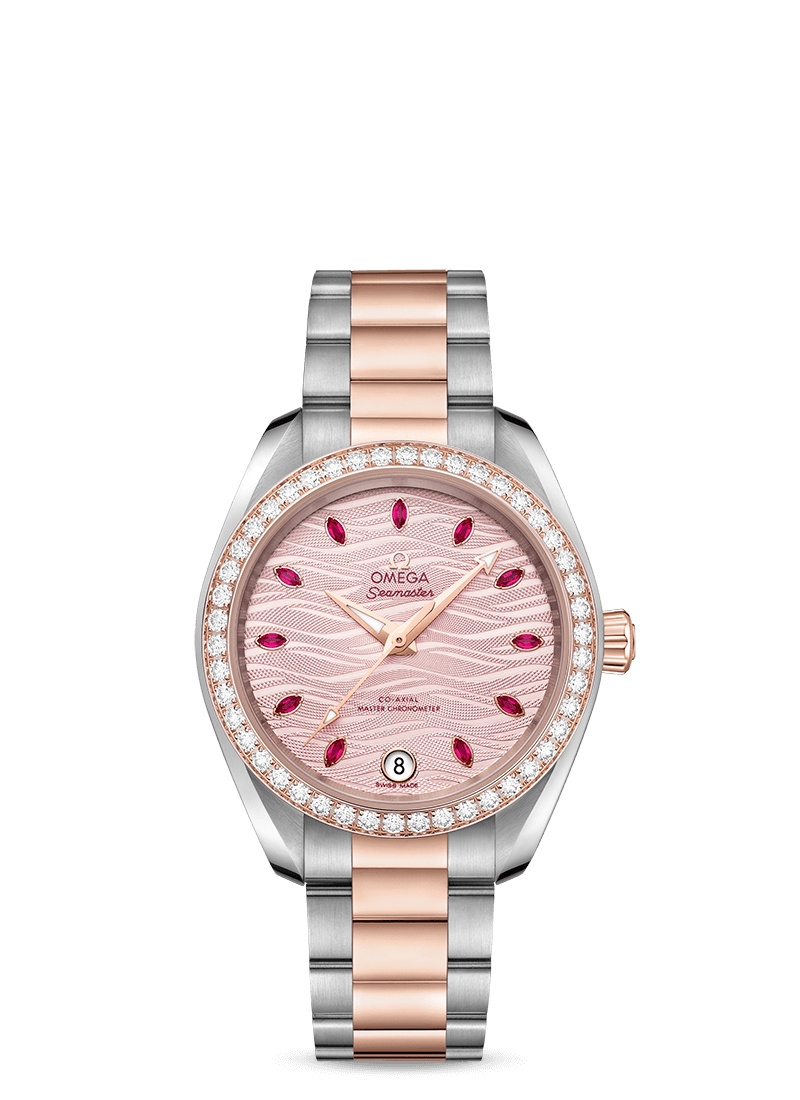 Omega 220.25.34.20.60.001 : Seamaster Aqua Terra 150M Master Chronometer 34 Stainless Steel / Sedna Gold / Diamond / Pink - Ruby / Bracelet