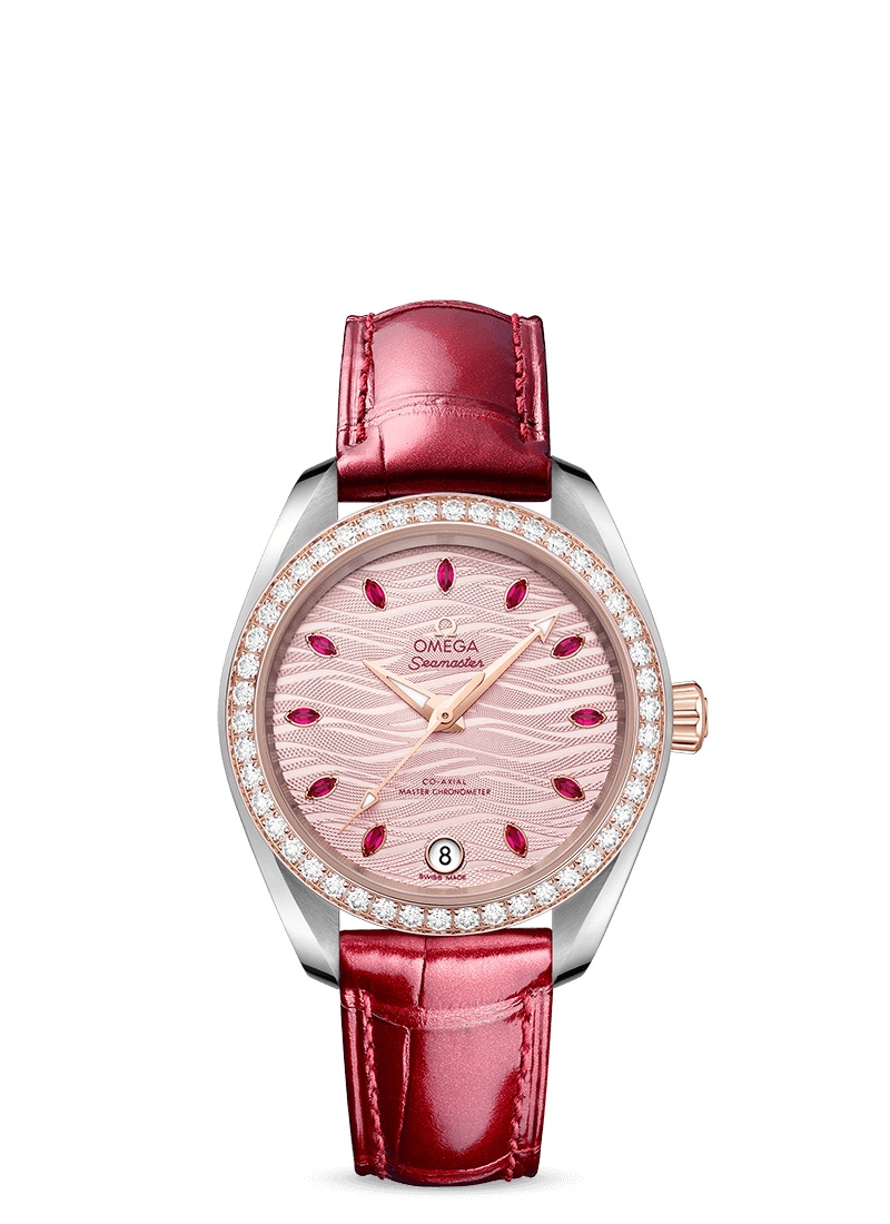 Omega 220.28.34.20.60.001 : Seamaster Aqua Terra 150M Master Chronometer 34 Stainless Steel / Sedna Gold / Diamond / Pink - Ruby / Alligator