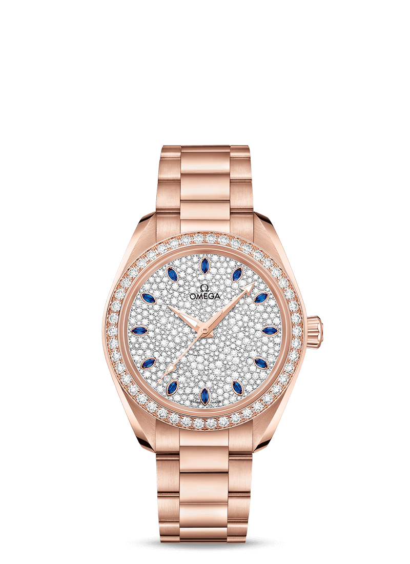 Omega 220.55.34.20.99.002 : Seamaster Aqua Terra 150M Master Chronometer 34 Sedna Gold / Diamond / Snow Sapphire / Bracelet