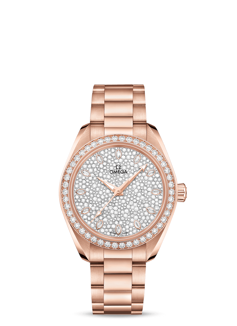 Omega 220.55.34.20.99.003 : Seamaster Aqua Terra 150M Master Chronometer 34 Sedna Gold / Diamond / Snow Diamond / Bracelet