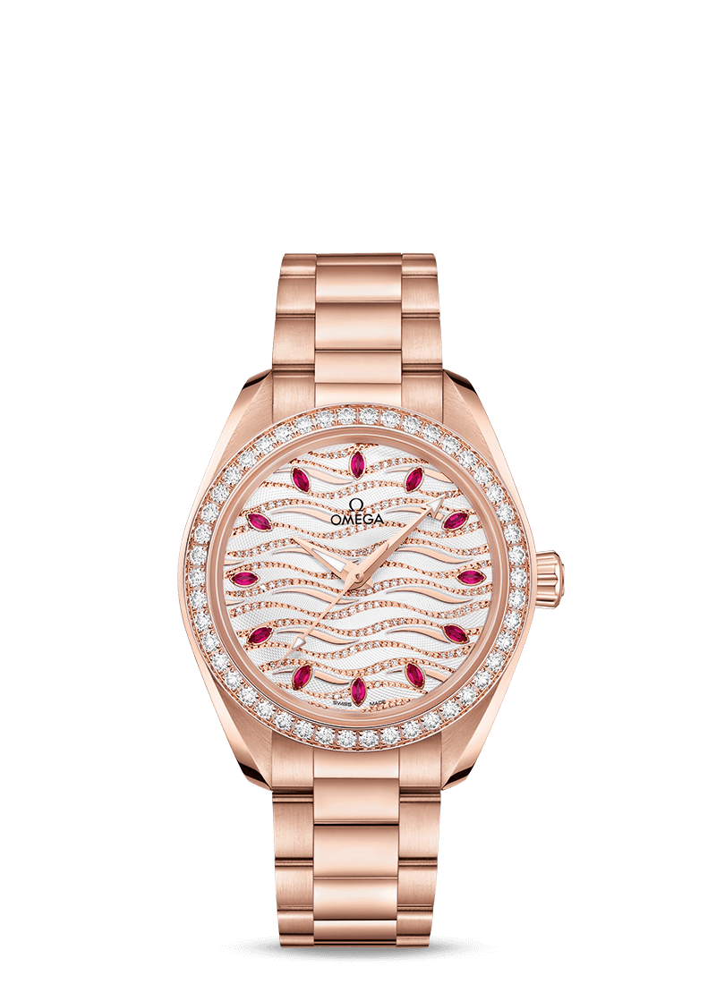 Omega 220.55.34.20.99.004 : Seamaster Aqua Terra 150M Master Chronometer 34 Sedna Gold / Diamond / Wave Ruby / Bracelet