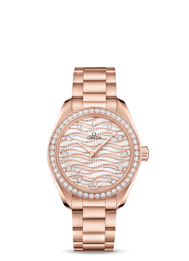 Omega 220.55.34.20.99.006 : Seamaster Aqua Terra 150M Master Chronometer 34 Sedna Gold / Diamond / Wave Diamond / Bracelet