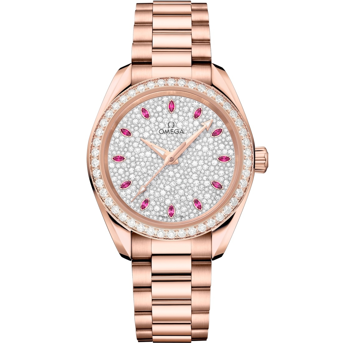 Omega 220.55.34.20.99.007 : Seamaster Aqua Terra 150M Master Chronometer 34 Sedna Gold / Diamond / Snow Ruby / Bracelet