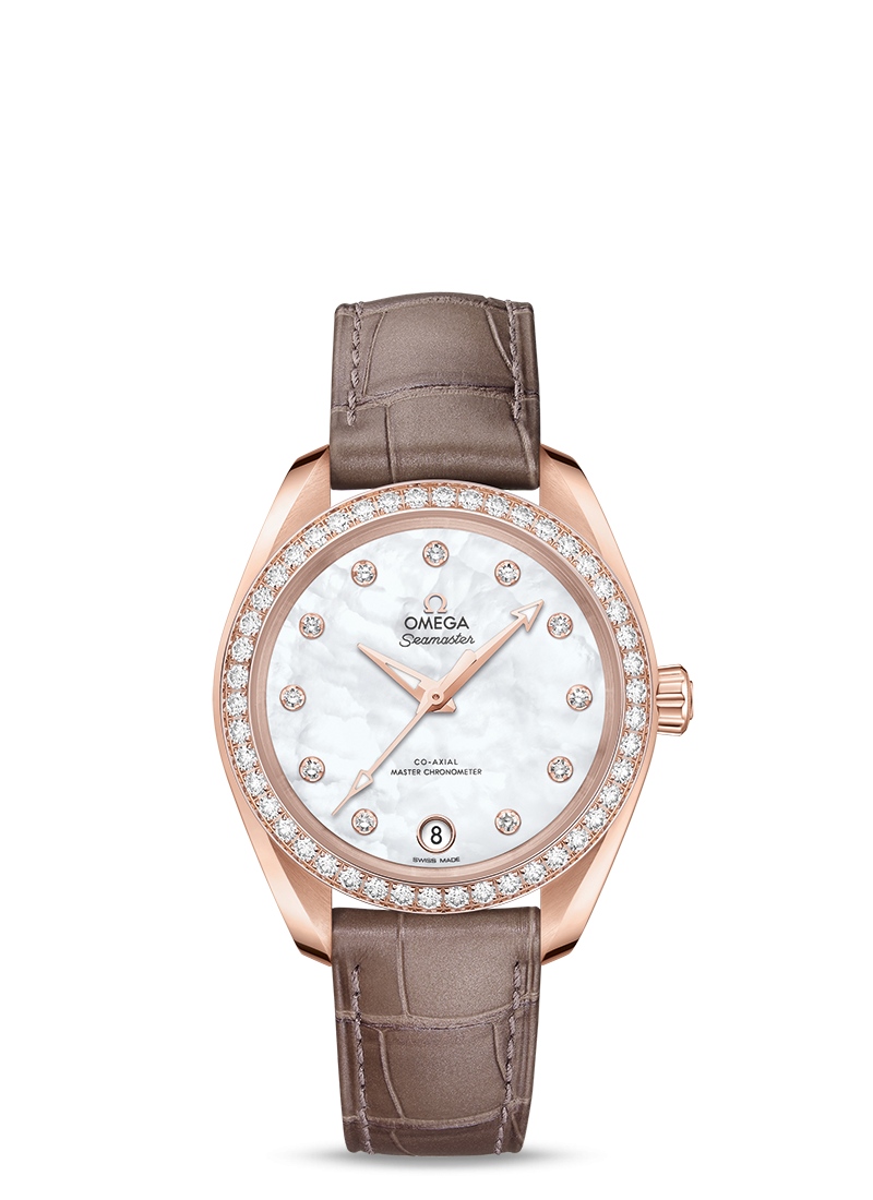 Omega 220.58.34.20.55.001 : Seamaster Aqua Terra 150M Master Chronometer 34 Sedna Gold / Diamond / MOP / Alligator