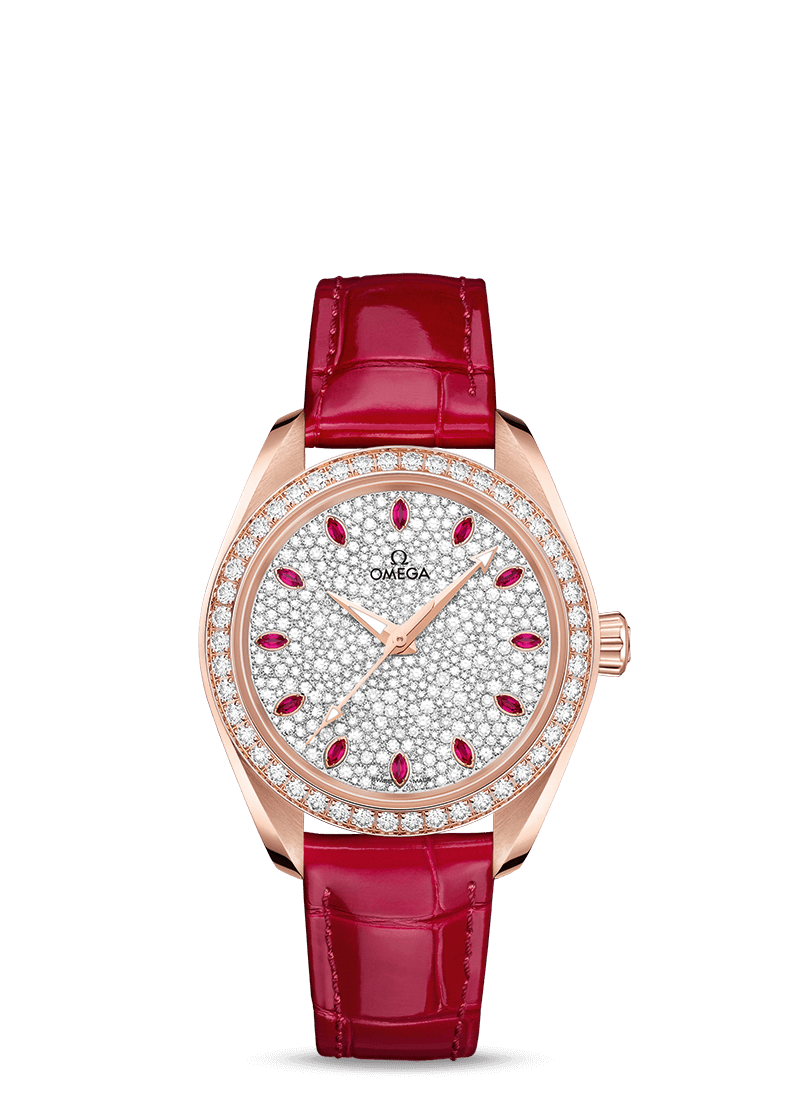 Omega 220.58.34.20.99.001 : Seamaster Aqua Terra 150M Master Chronometer 34 Sedna Gold / Diamond / Snow Ruby / Alligator