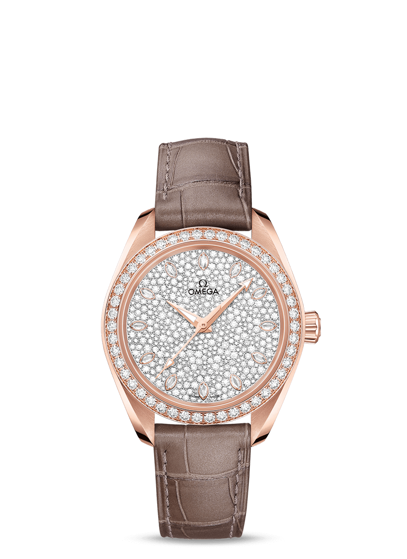 Omega 220.58.34.20.99.003 : Seamaster Aqua Terra 150M Master Chronometer 34 Sedna Gold / Diamond / Snow Diamond / Alligator