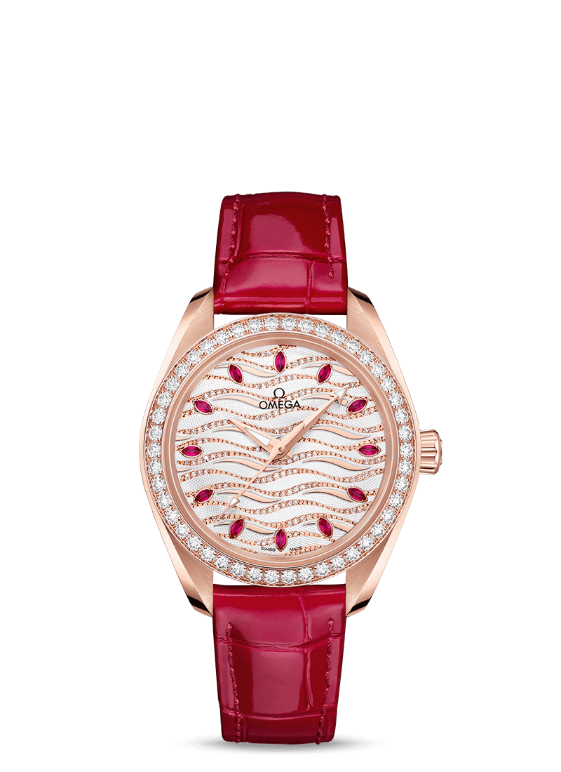 Omega 220.58.34.20.99.004 : Seamaster Aqua Terra 150M Master Chronometer 34 Sedna Gold / Diamond / Wave Ruby / Alligator