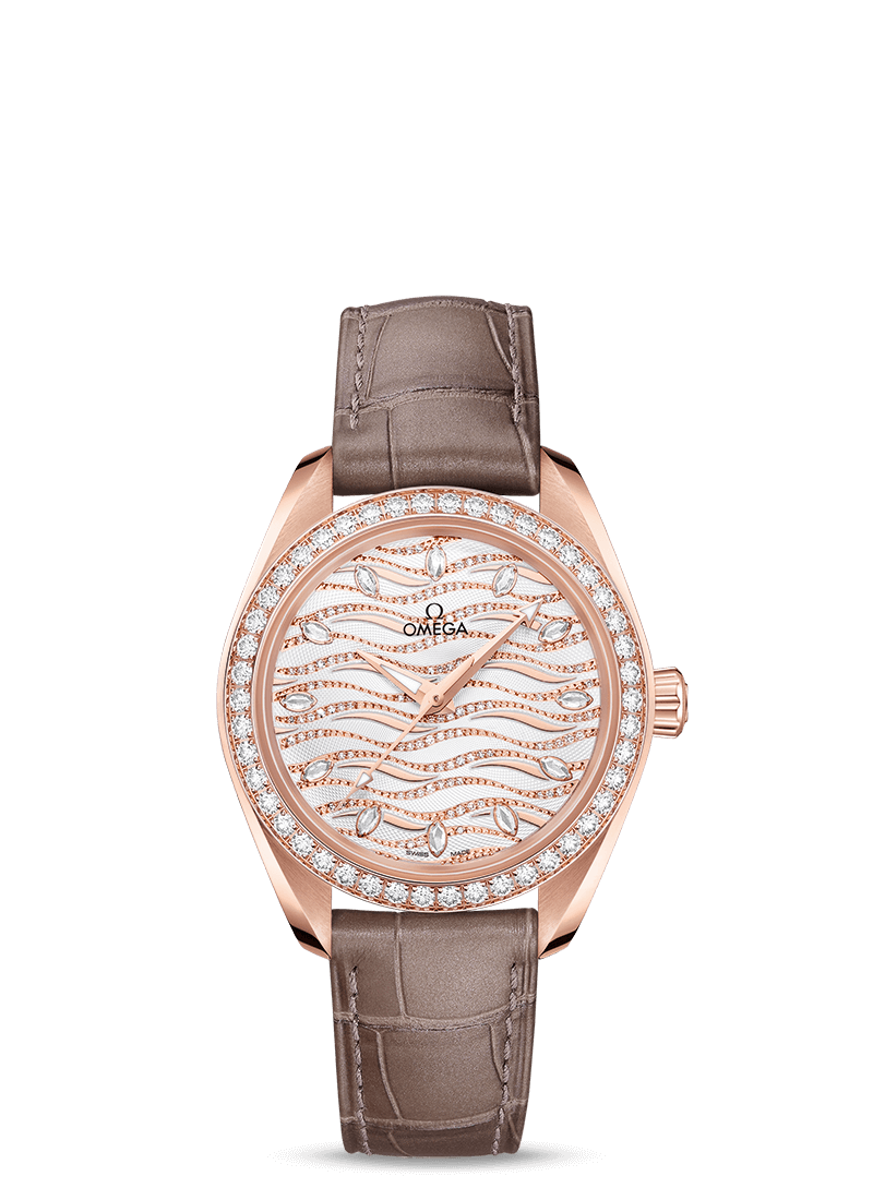 Omega 220.58.34.20.99.006 : Seamaster Aqua Terra 150M Master Chronometer 34 Sedna Gold / Diamond / Wave Diamond / Alligator
