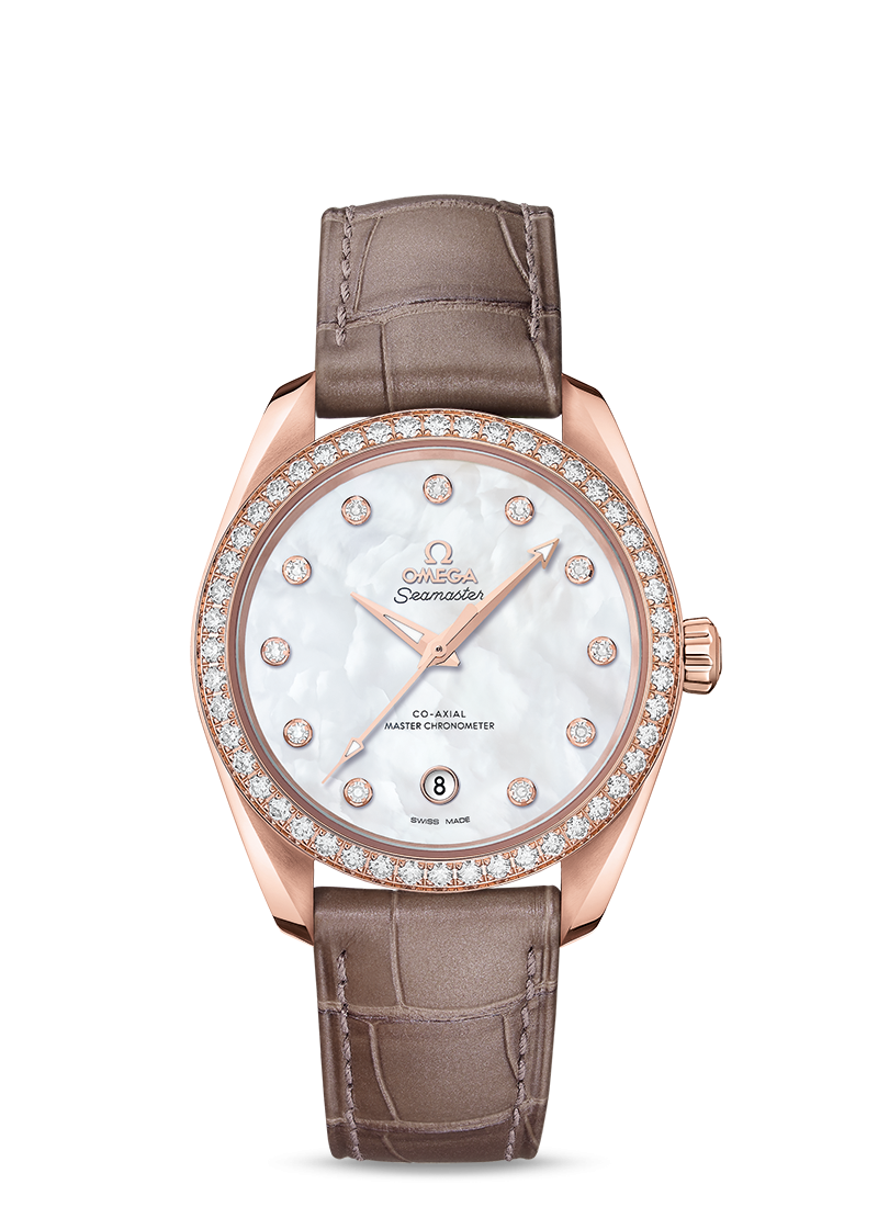 Omega 220.58.38.20.55.001 : Seamaster Aqua Terra 150M Master Chronometer 38 Sedna Gold / Diamond / MOP / Alligator