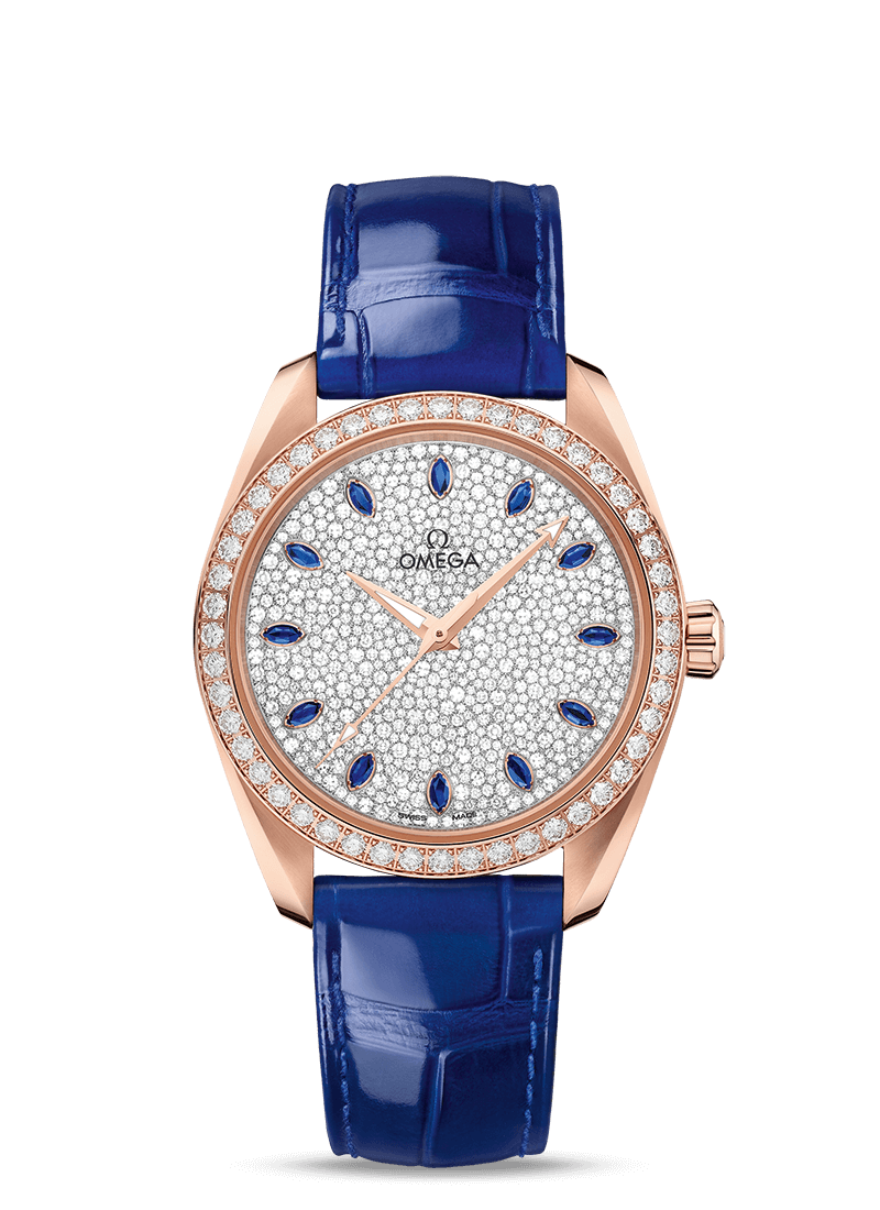 Omega 220.58.38.20.99.002 : Seamaster Aqua Terra 150M Master Chronometer 38 Sedna Gold / Diamond / Snow Sapphire / Alligator