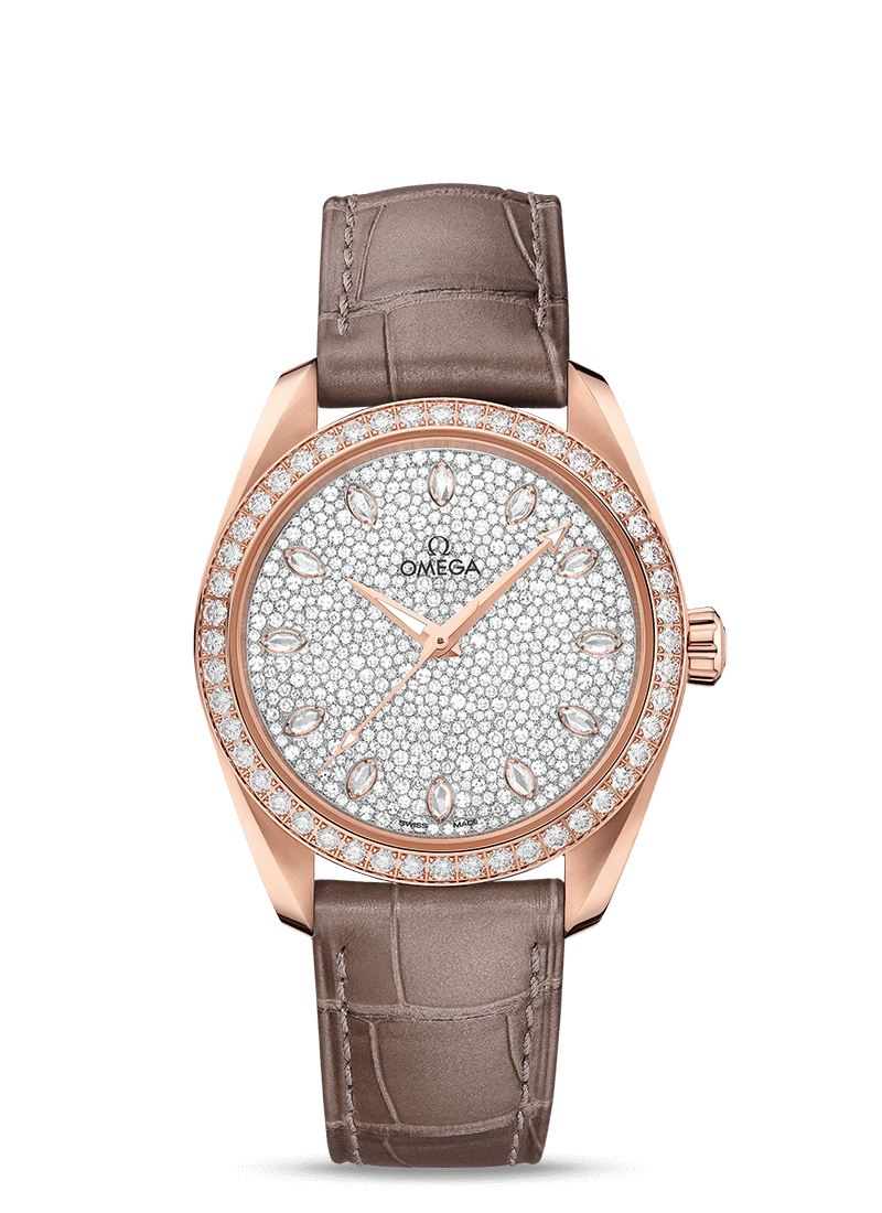 Omega 220.58.38.20.99.003 : Seamaster Aqua Terra 150M Master Chronometer 38 Sedna Gold / Diamond / Snow Diamond / Alligator