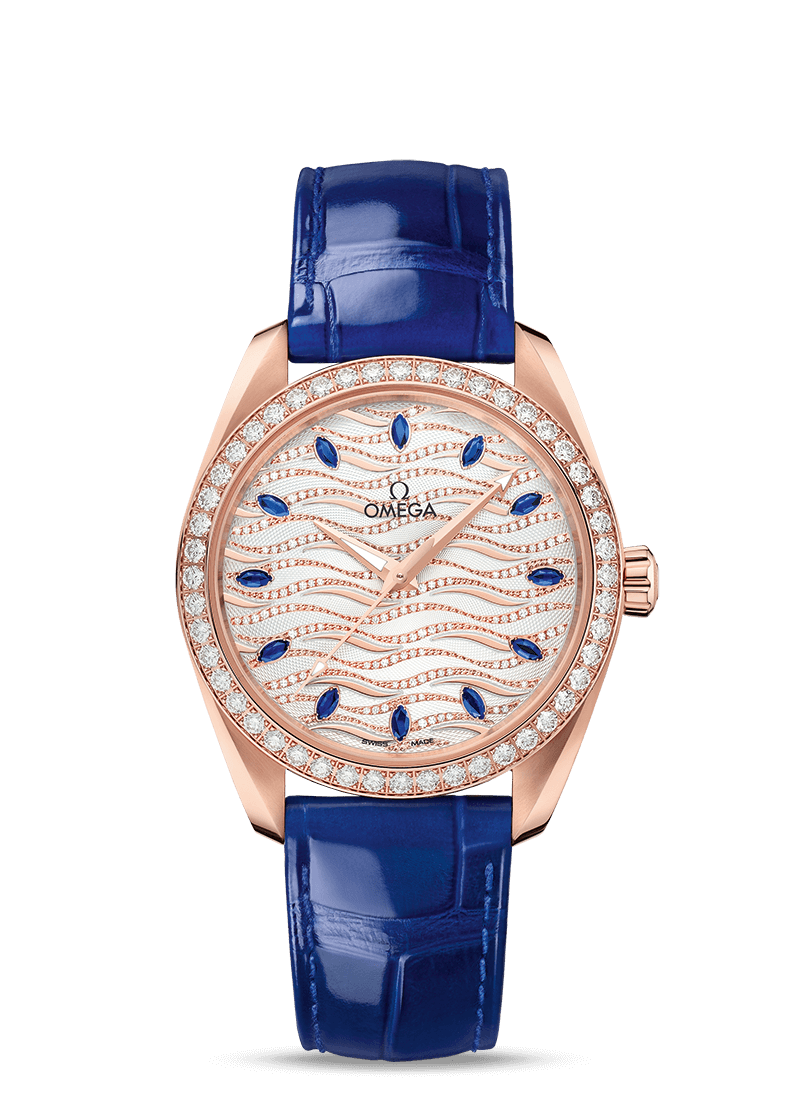 Omega 220.58.38.20.99.005 : Seamaster Aqua Terra 150M Master Chronometer 38 Sedna Gold / Diamond / Wave Sapphire / Alligator