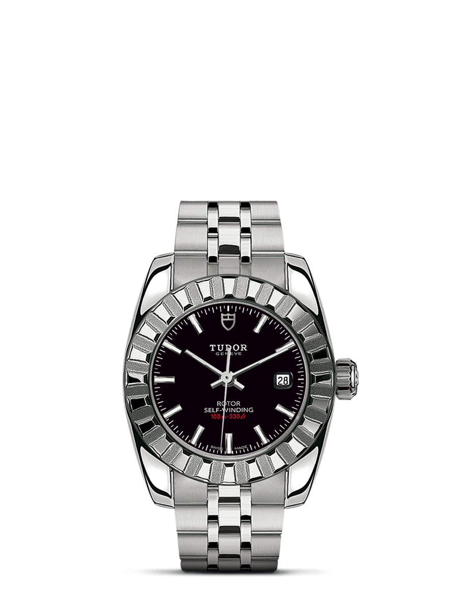 Tudor 22010-0001 : Classic 28 Stainless Steel / Fluted / Black / Bracelet