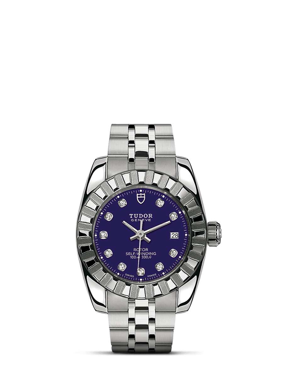 Tudor 22010-0008 : Classic 28 Stainless Steel / Fluted / Blue-Diamond / Bracelet