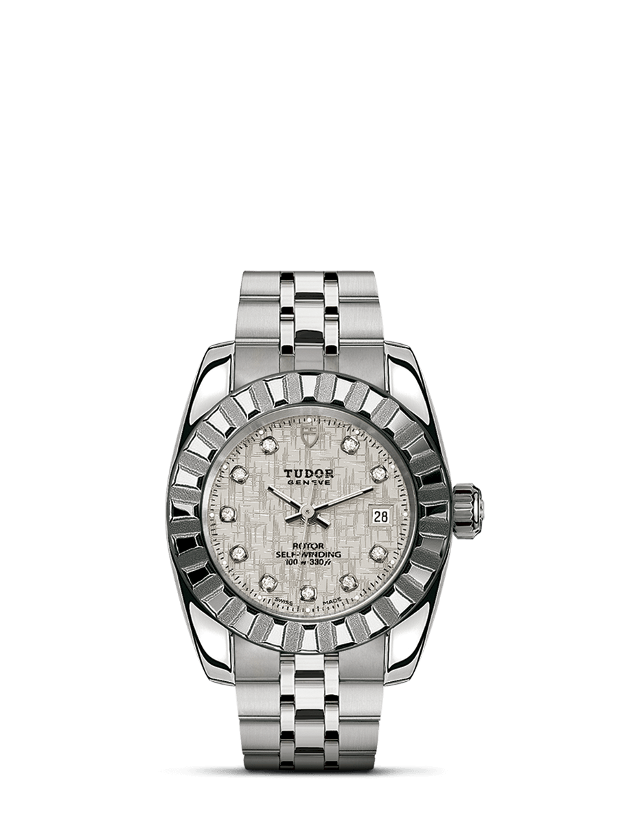 Tudor 22010-0011 : Classic 28 Stainless Steel / Fluted / Silver-Diamond / Bracelet