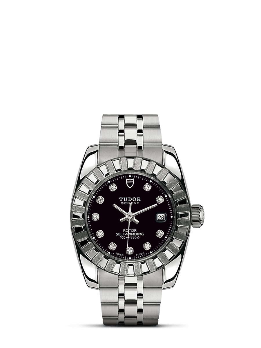 Tudor 22010-0012 : Classic 28 Stainless Steel / Fluted / Black-Diamond / Bracelet