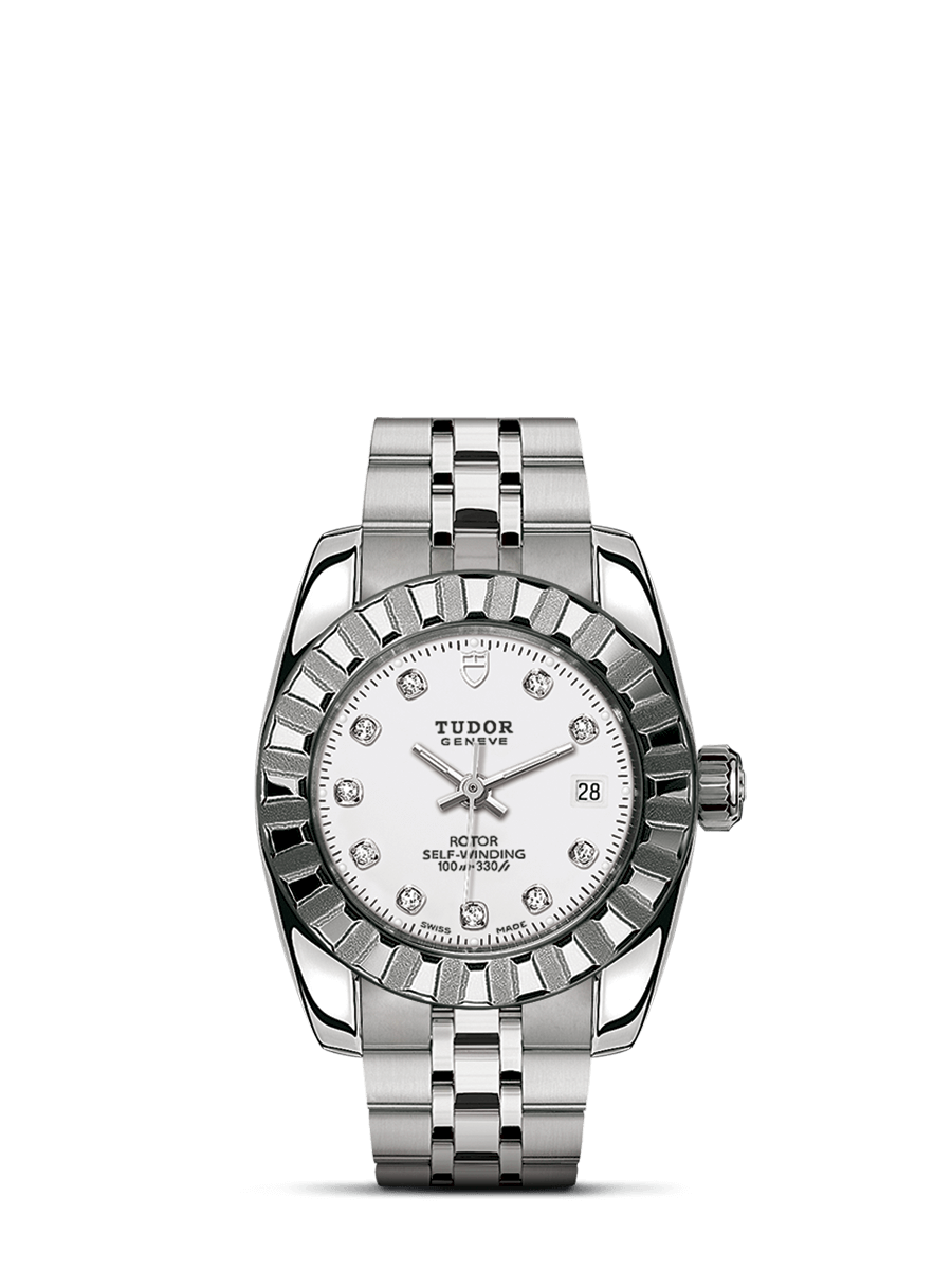 Tudor 22010-0013 : Classic 28 Stainless Steel / Fluted / White-Diamond / Bracelet