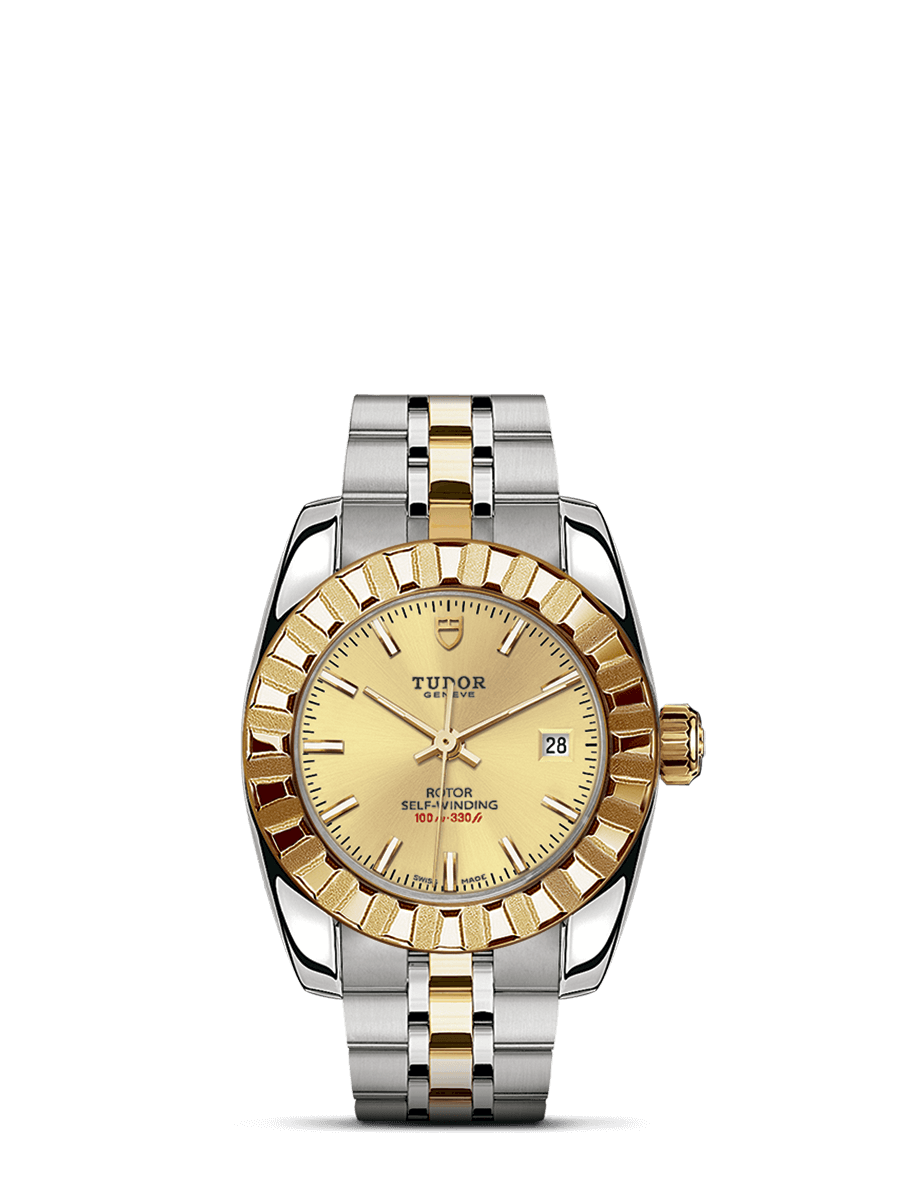 Tudor 22013-0002 : Classic 28 Stainless Steel / Yellow Gold / Fluted / Champagne / Bracelet