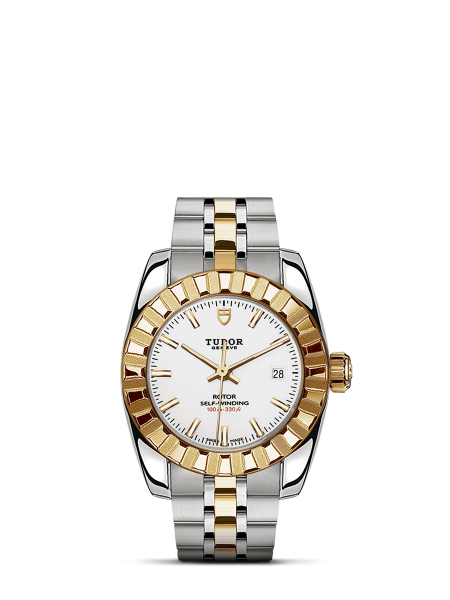 Tudor 22013-0004 : Classic 28 Stainless Steel / Yellow Gold / Fluted / White / Bracelet