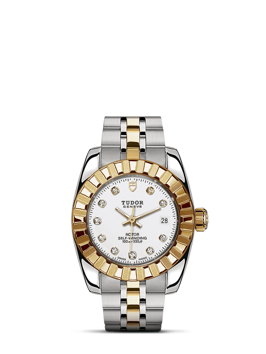 Tudor 22013-0006 : Classic 28 Stainless Steel / Yellow Gold / Fluted / White-Diamond / Bracelet