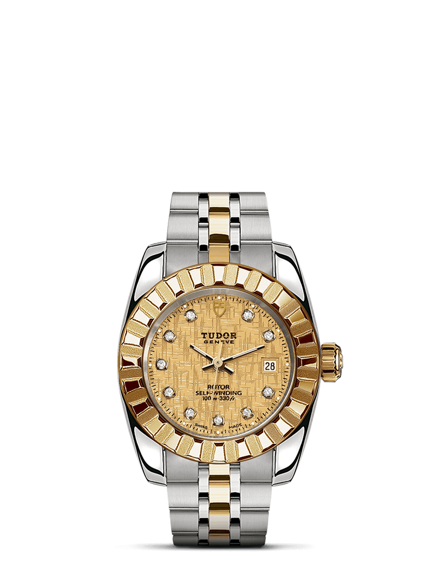 Tudor 22013-0010 : Classic 28 Stainless Steel / Yellow Gold / Fluted / Champagne-Diamond / Bracelet