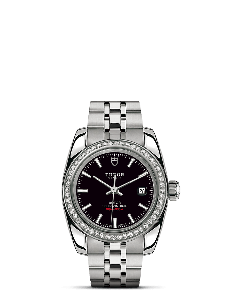 Tudor 22020-0006 : Classic 28 Stainless Steel / Diamond / Black / Bracelet