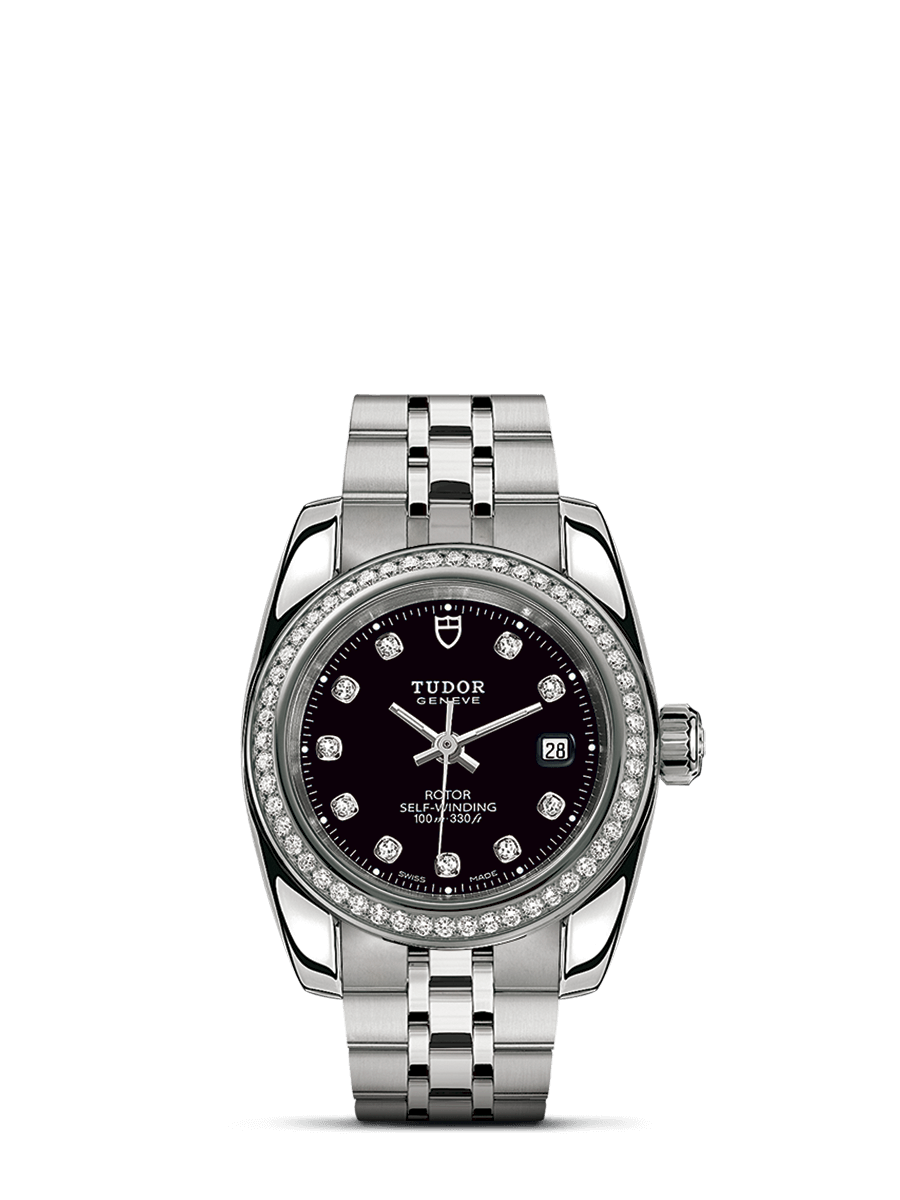 Tudor 22020-0007 : Classic 28 Stainless Steel / Diamond / Black-Diamond / Bracelet
