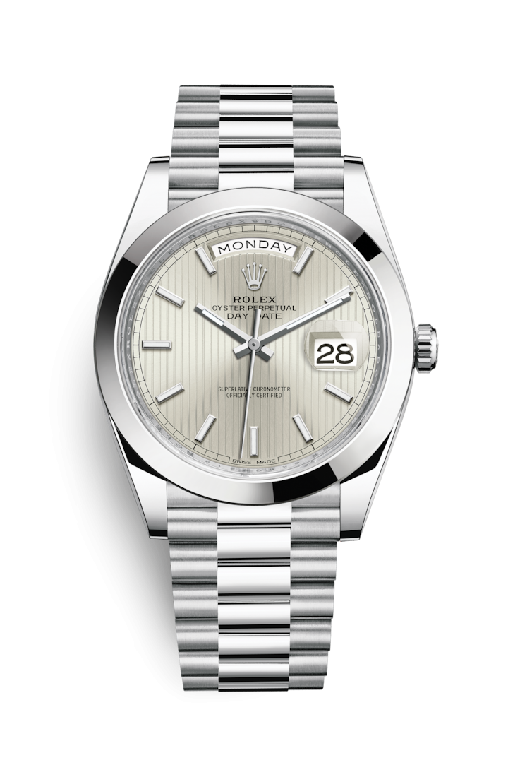 Rolex 228206-0034 : Day-Date 40 Platinum / Silver Tuxedo