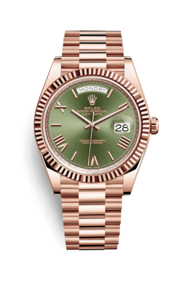 Rolex 228235-0025 : Day-Date 40 Everose / Olive - Roman