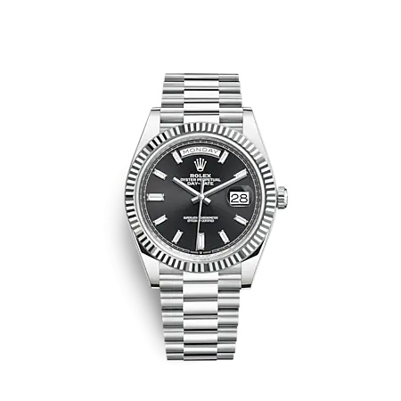 Rolex 228236-0004 : Day-Date 40 Platinum - Fluted / Black - Baguette