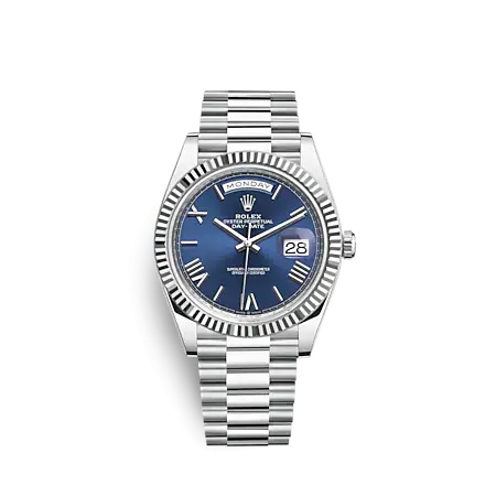 Rolex 228236-0007 : Day-Date 40 Platinum - Fluted / Blue - Roman