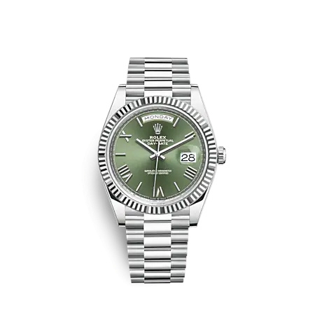 Rolex 228236-0008 : Day-Date 40 Platinum - Fluted / Green - Roman