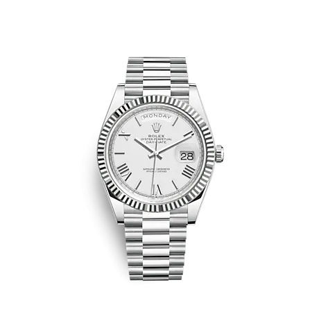 Rolex 228236-0010 : Day-Date 40 Platinum - Fluted / White - Roman