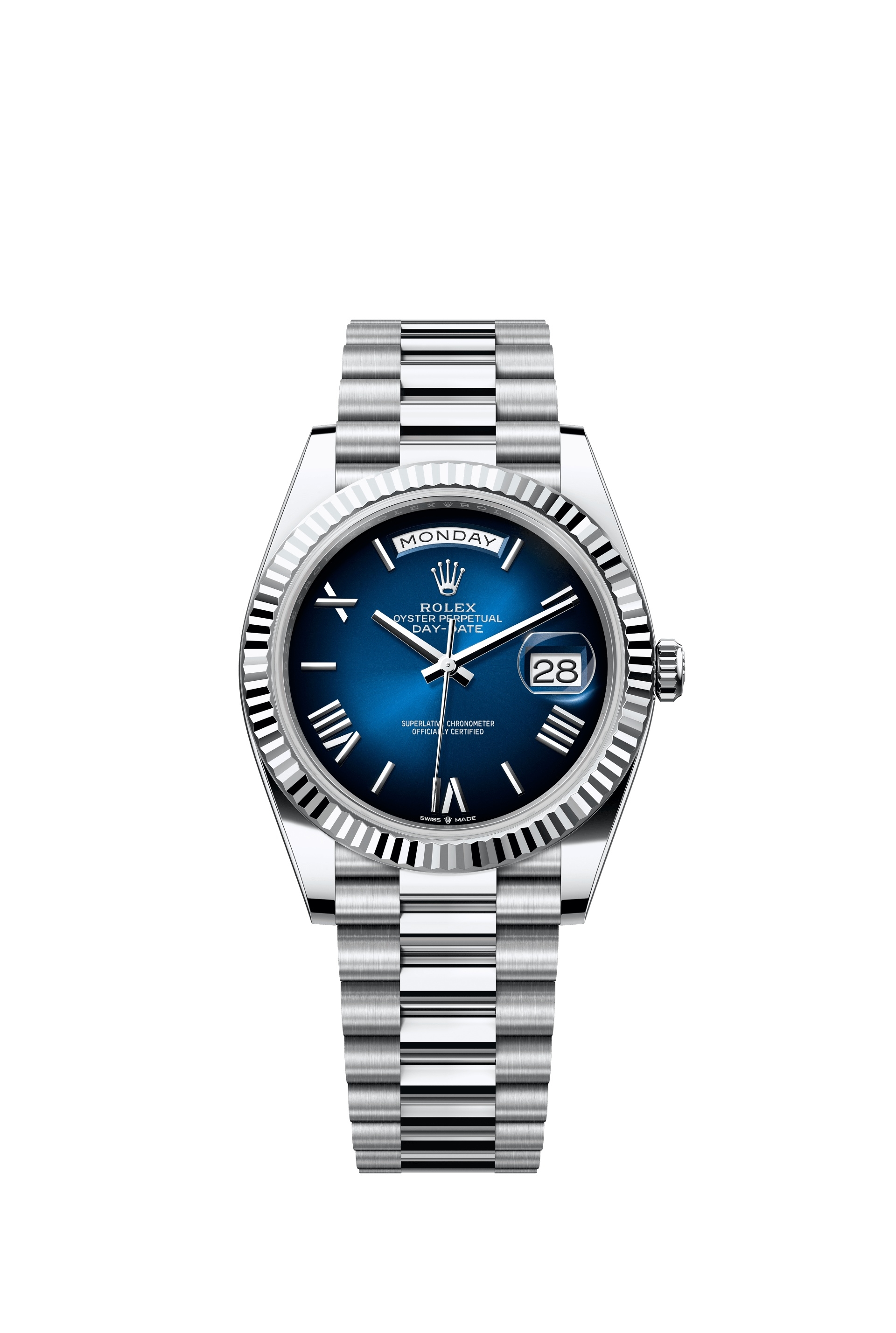 Rolex 228236-0024 : Day-Date 40 Platinum - Fluted / Blue Ombré