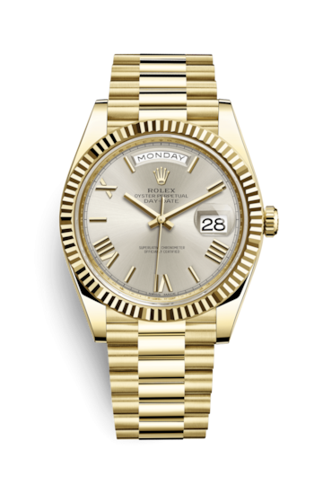 Rolex 228238-0002 : Day-Date 40 Yellow Gold - Fluted / Silver - Roman