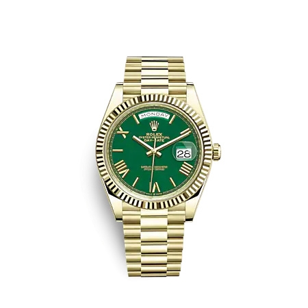 Rolex 228238-0061 : Day-Date 40 Yellow Gold - Fluted / Green - Roman