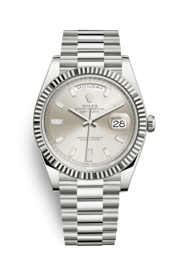 Rolex 228239-0003 : Day-Date 40 White Gold / Silver - Baguette