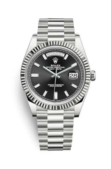 Rolex 228239-0005 : Day-Date 40 White Gold / Black - Baguette