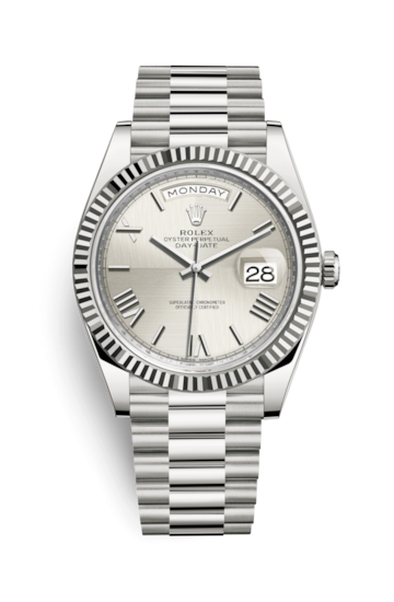 Rolex 228239-0006 : Day-Date 40 White Gold / Quadrant Motif - Roman