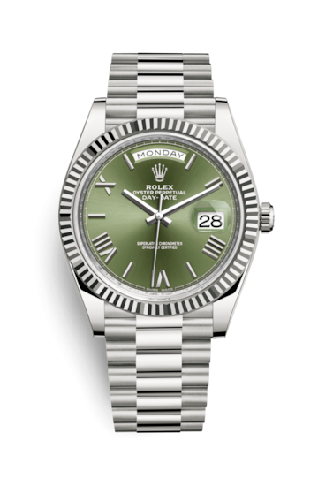 Rolex 228239-0033 : Day-Date 40 White Gold / Green - Roman