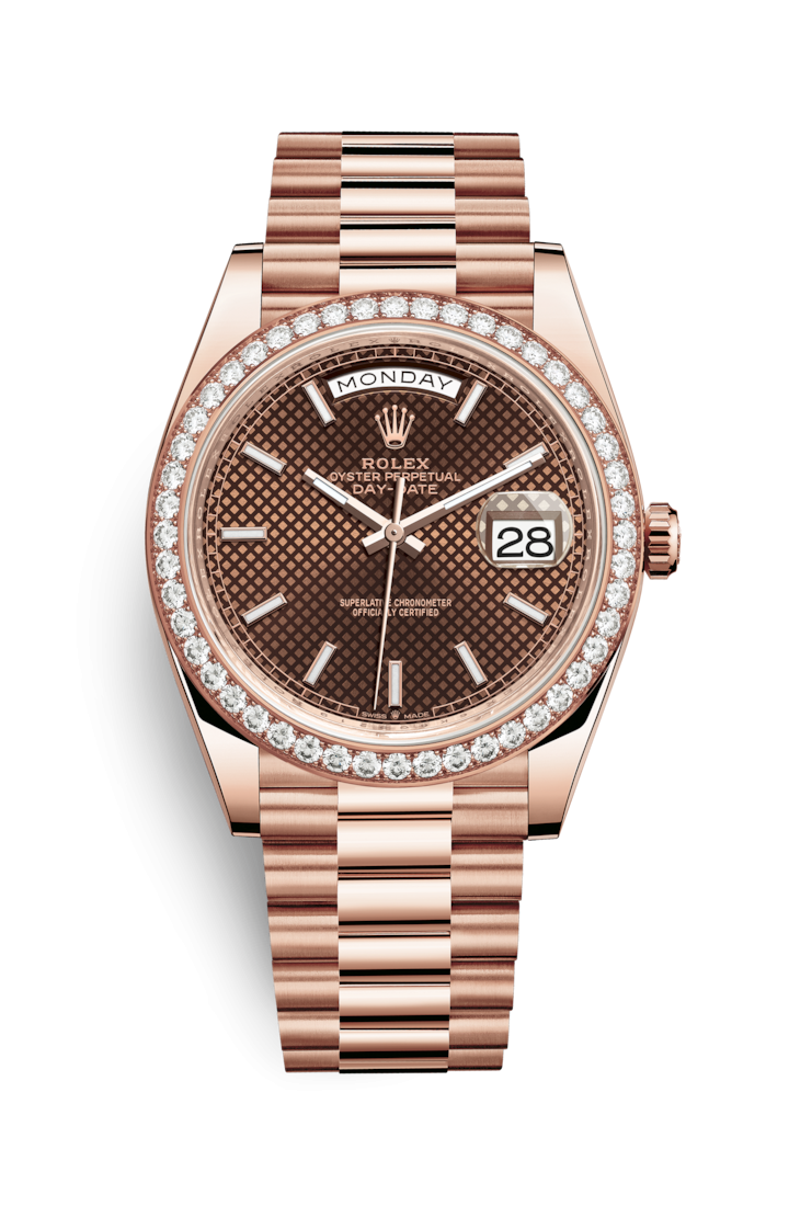 Rolex 228345rbr-0005 : Day-Date 40 Everose / Diamond / Chocolate - Diagonal Motif