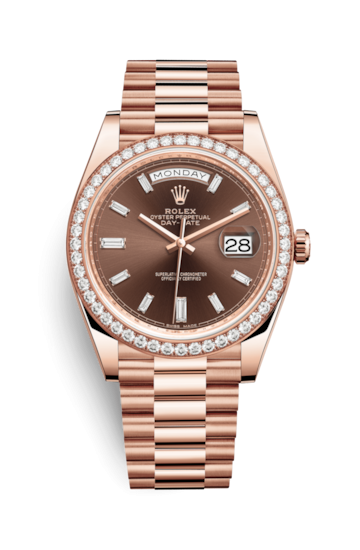 Rolex 228345RBR-0006 : Day-Date 40 Everose - Diamond / Chocolate - Baguette